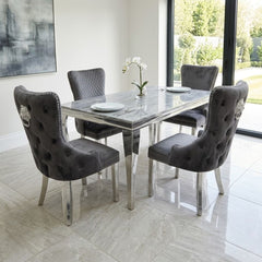 Sofia 1.5m Grey Marble Dining Table & 4 Victoria Grey Silver Chairs