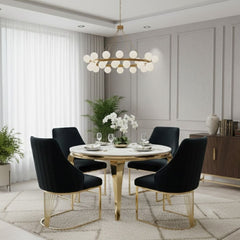 Sofia 150cm Cream Gold Marble Dining Table & 4 Lasco Black Gold Chairs