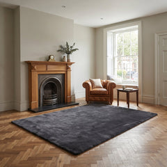 Charcoal Burton Rabbit Fur Soft Touch Rug Anti Slip Washable UK