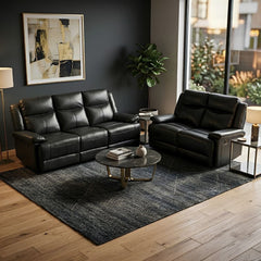 Casper Black Leather 3 and 2 Seater Manual Recliner Sofa Set Pack