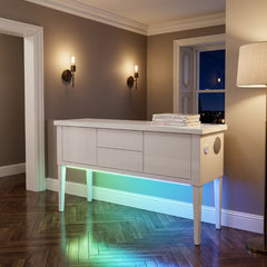 Aura High Gloss White Sideboard with LED Light, USB & Bluetooth 120cm