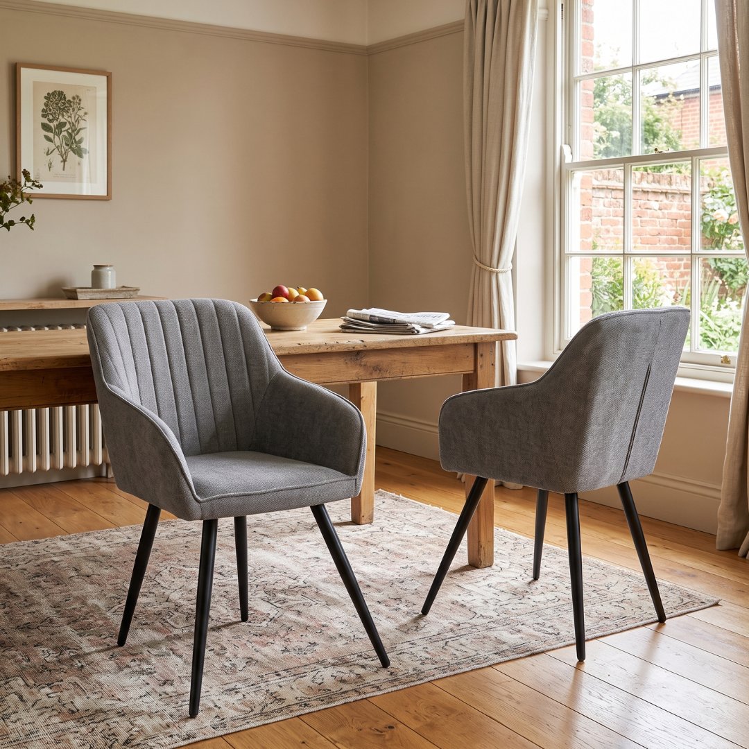 Alba Grey Dining Chairs 2pk – Quilted Back & Black Legs