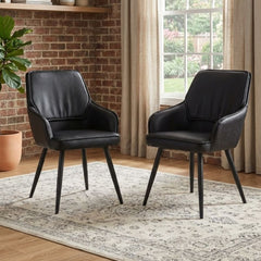 Set of 2 Palermo Black PU Leather Dining Chairs with Black Metal Legs