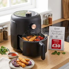 Quest 2.3L Compact Small Air Fryer - Black 1000W with Manual Dials