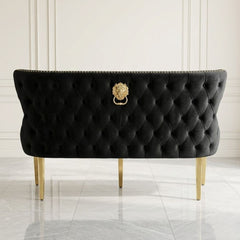 Victoria Black Shimmer Fabric Luxury Bench with Gold Lion Knocker