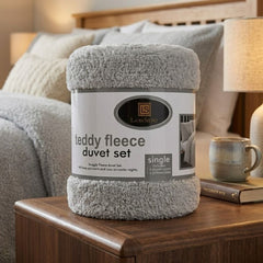 Laura Secret Teddy Fleece Single Duvet Set - Silver Warm Snuggly Bedding