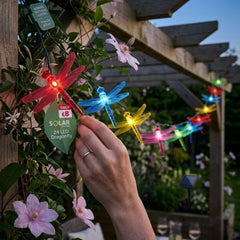 Solar Powered 24 LED Dragonfly String Lights - Multicolour Garden