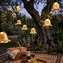 Solar Powered 10 Ribbed Tulip String Lights - Warm White Garden LED
