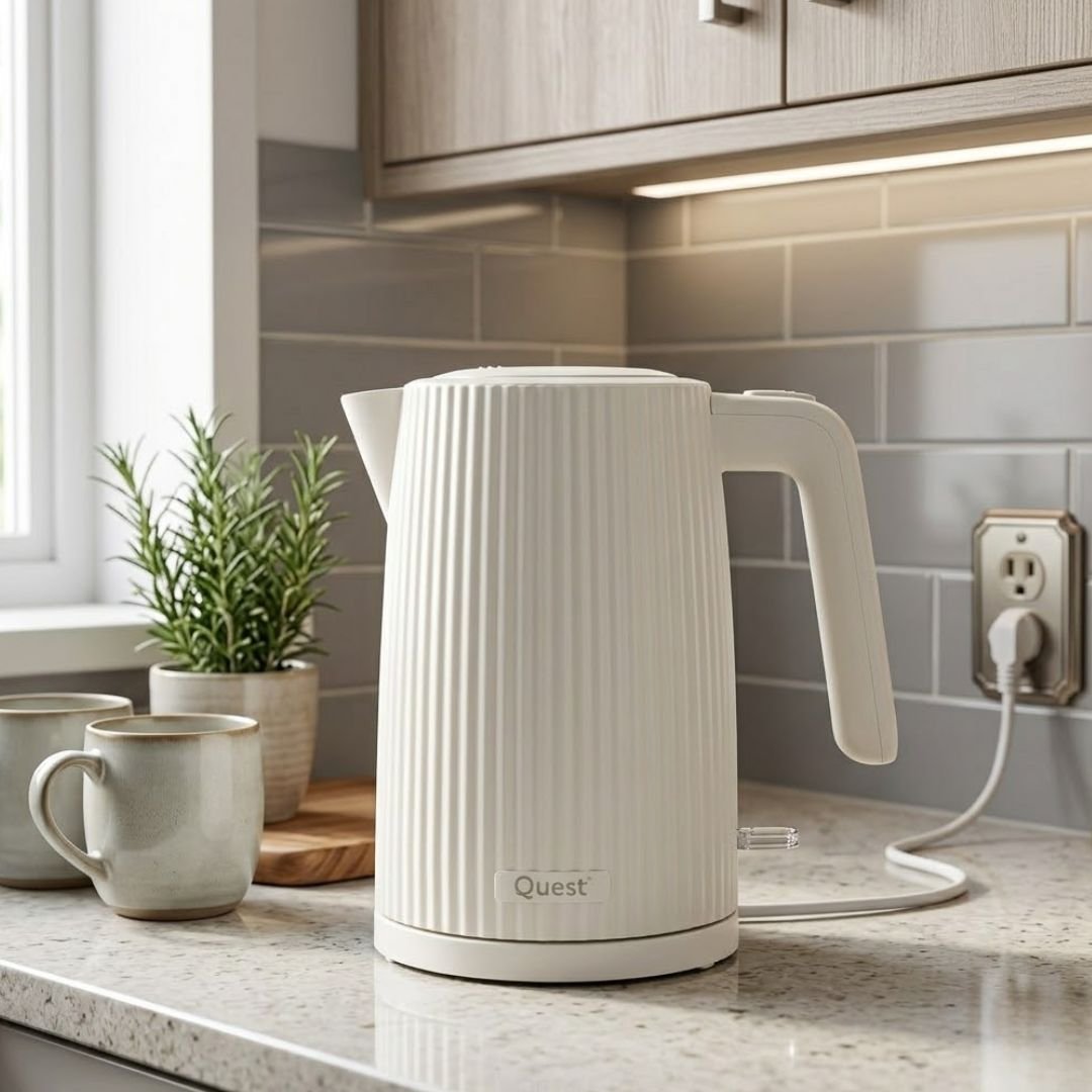Electric Kettle - 1.5L Cream Grooved Design Rapid Boil 3000W