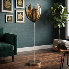 Gold Leaf Metal Floor Lamp Modern Luxury Living Room Lighting Decor