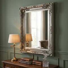 Vintage Wall Mirror 90cm x 120cm Silver Ornate Antique Style Frame
