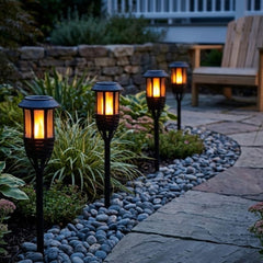 Solar Powered Flame Effect Torch Post Lights 4pk - Realistic LED Glow