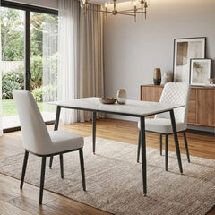 Set of 4 Oxford White PU Leather Dining Chairs with Slim Metal Legs