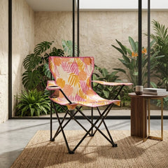 Tropical Leaf Folding Camping Armchair with Cup Holder & Carry Bag