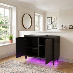 Aura Black Gloss 2 Door Sideboard with LED & Bluetooth Speakers 110cm