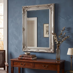 Vintage Antique Silver Wall Mirror 60x90cm Ornate Baroque Frame