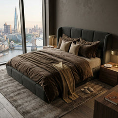 Modern Wingback Vertical Channel Upholstered Bed Frame