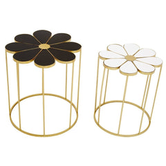 Jodie Set of 2 Petal Shaped Side Tables - Black, White & Gold Finish