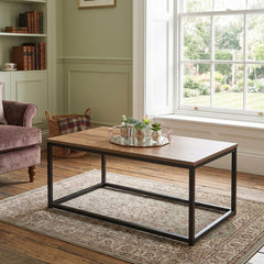 Tromso Dark Wood Coffee Table with Black Metal Frame for Living Room