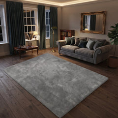 Dark Grey Burton Rabbit Fur Soft Touch Rug Anti Slip Washable UK
