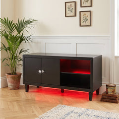 Aura High Gloss Black TV Unit with LED Light, USB & Bluetooth | 120cm