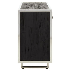 Kerala Black Sideboard Silver Trim Glass Top 3 Door 3 Drawer