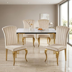 Cindy White Sintered Stone Dining Table - Luxury Gold Geometric Legs