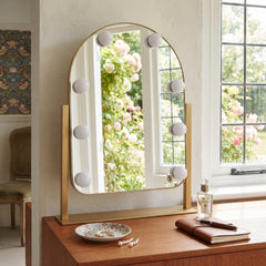 Gold LED Vanity Mirror with Touch Sensor, Dimmable Lights & Stand