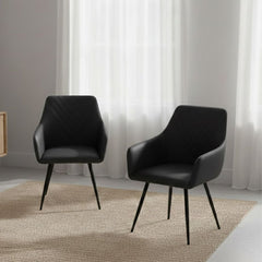 Set of 2 Stanford Grey Faux Leather Dining Chairs with Armrests