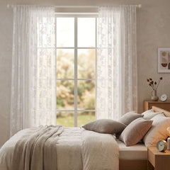 Traditional White Floral Lace Voile Curtain Panel - 57" x 90"