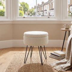 Orla White Teddy Storage Footstool – Boucle Ottoman with Storage
