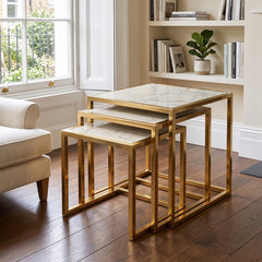 Massa Gold Nest of Tables Set of 3 Cream Marble Modern Side Tables
