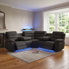 Montana Dark Grey Fabric Electric Recliner Corner Sofa with Bluetooth