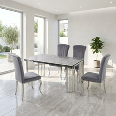Cindy Grey Sintered Stone Dining Table with Luxury Silver Legs