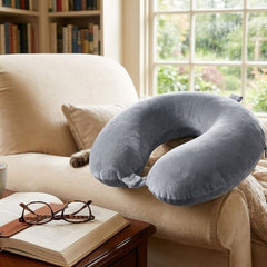 Grey Memory Foam Travel Pillow - U-Shaped Neck Support for Relaxation