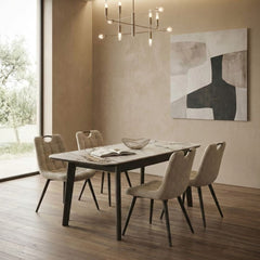 Arizona Extending Cream & Gold Ceramic Table & 4 Monza Beige Chairs