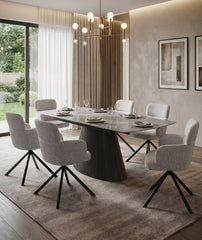Monaco Grey Stone Extending Dining Set 6 Tuscany Swivel Chairs
