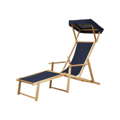 Beauport Blue Wooden Garden Lounger Chair with Sun Canopy