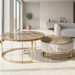 Melrose Cream Marble Nesting Of Coffee Tables - Set of 2 Storage Cream Fabric