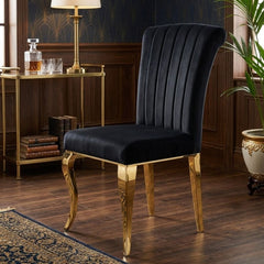Armenia Black Velvet Dining Chairs - Set of 2 with Polished Gold Legs