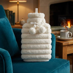 Ribbed Fur 1.7L Hot Water Bottle with Poms - Luxury Cream Winter Gift