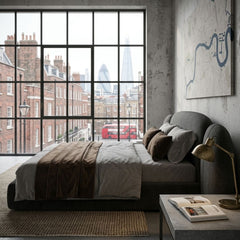 Modern Curved Pillow-Wing Upholstered Bed Frame