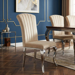 Armenia Cream Velvet Dining Chairs - Set of 2 with Polished Silver Legs