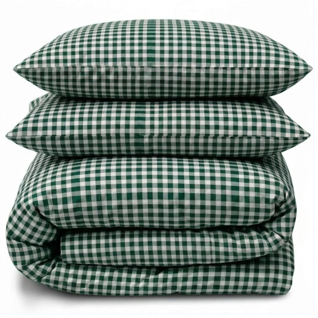 Gaveno Cavailia Forest Green Gingham Double Duvet Cover Bedding Set