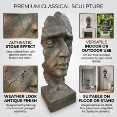 Stone Effect Face Sculpture - 95cm weathered Indoor/Outdoor Bust
