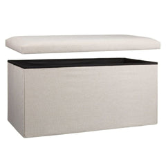Cream Linen Effect Storage Ottoman Bench & Coffee Table - 76cm