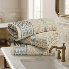Snoozeville Odello Natural 100% Cotton Greek Design Bath Sheet
