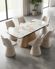 Monaco Beige Stone Extending Dining Set 6 Maryland Swivel Chairs