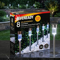 Eveready 8pk White Solar LED Post Lights - Outdoor Garden Path Decor