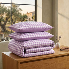Gaveno Cavailia Lilac Gingham Double Duvet Cover Microfibre Bed Set